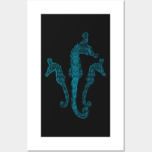 Polynesian Tribal Pattern Seahorses Hawaiian Block Print Style Posters and Art